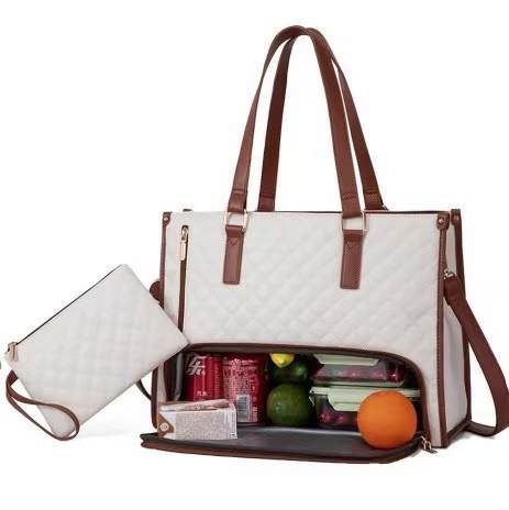In Stock New 2-in-1 Handbag Lunch Bag Combo Set Large Tote Bag Insulated Lunch Box Women's Shoulder Computer Bag - 10