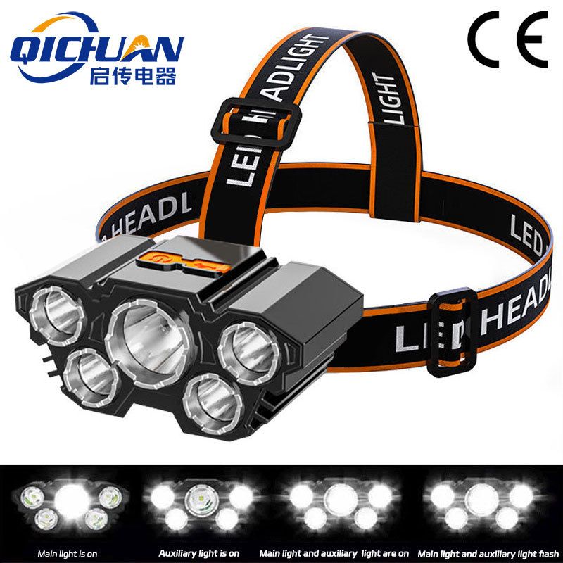 5 LED Rechargeable Headlamp, Powerful Light, Waterproof