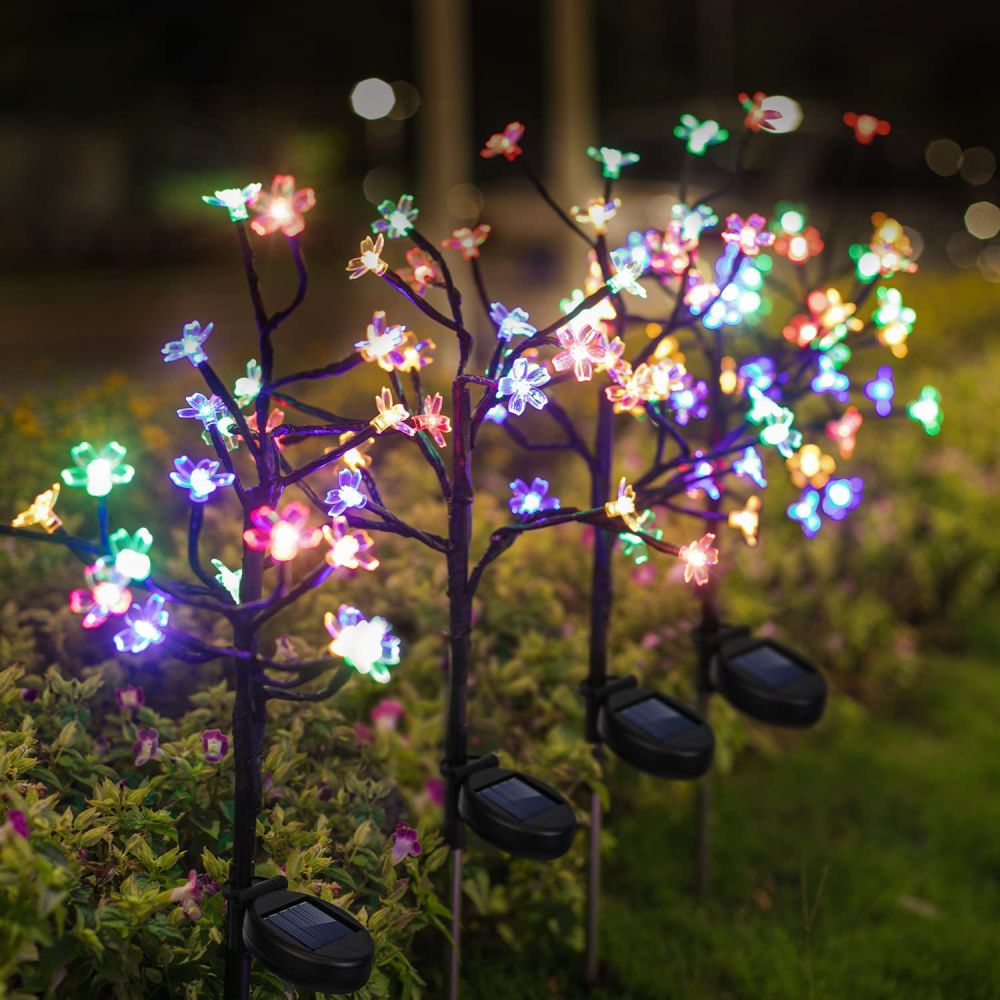 Solar Outdoor Garden Lamp with Cherry Blossom Design, Ground Spike