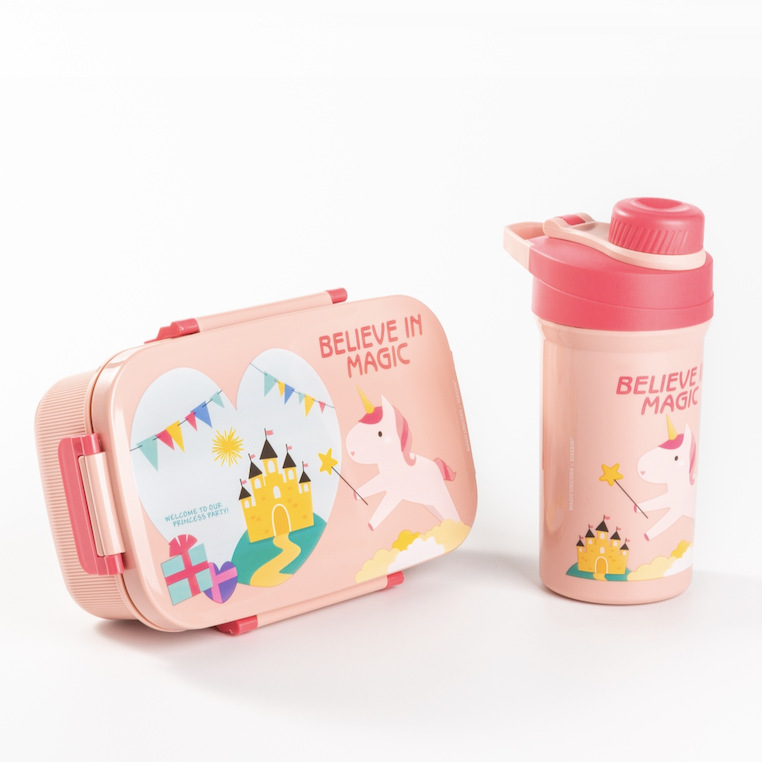 Cute 3-Compartment Sealed Lunch Box and Water Bottle Set, Picnic - 1