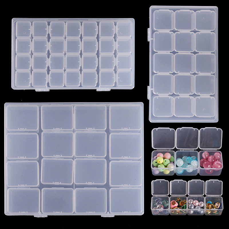 Transparent Portable Rectangular Plastic Storage Box Set for DIY Jewelry and Nail Art