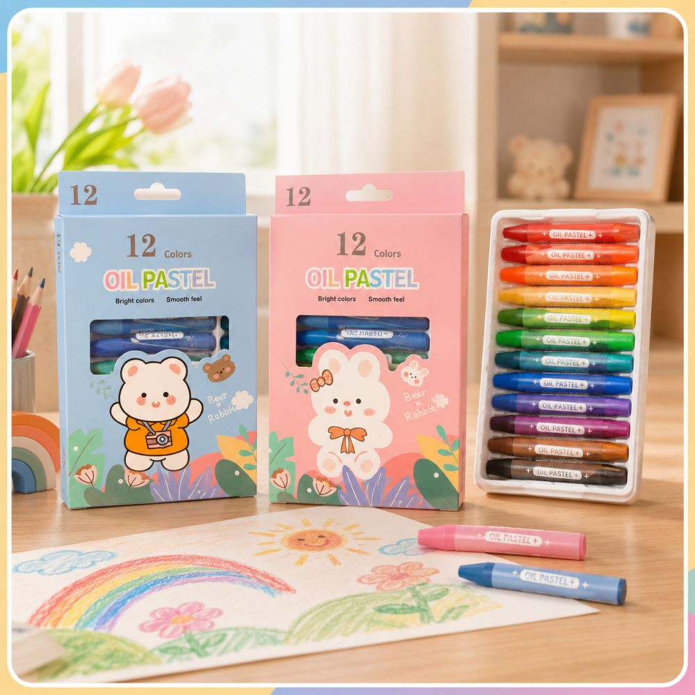 Kinder-Ölmalkreide-Set, 12 Farben, waschbar - 1