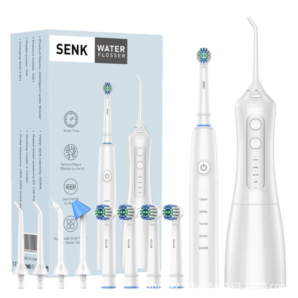 工厂定制跨境专供SENK电动冲牙器便携水牙线电动牙刷旋转圆头组合