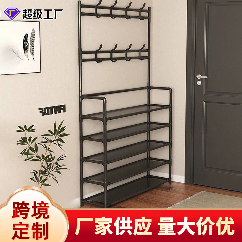 Multi-Layer Floor Shoe Rack with Integrated Coat and Hat Hanger