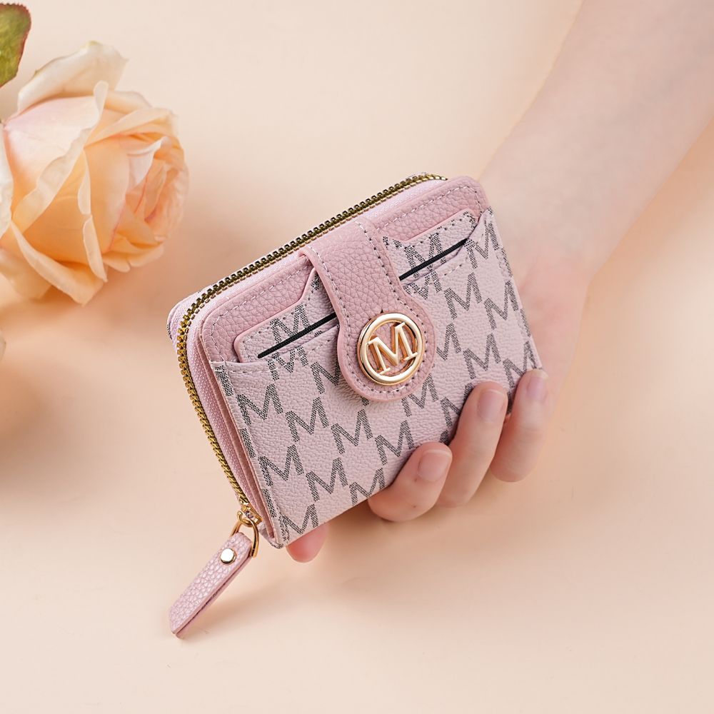 Women's Short Zipper Coin Purse, Printed Letters, M Element Vintage Floral Pattern