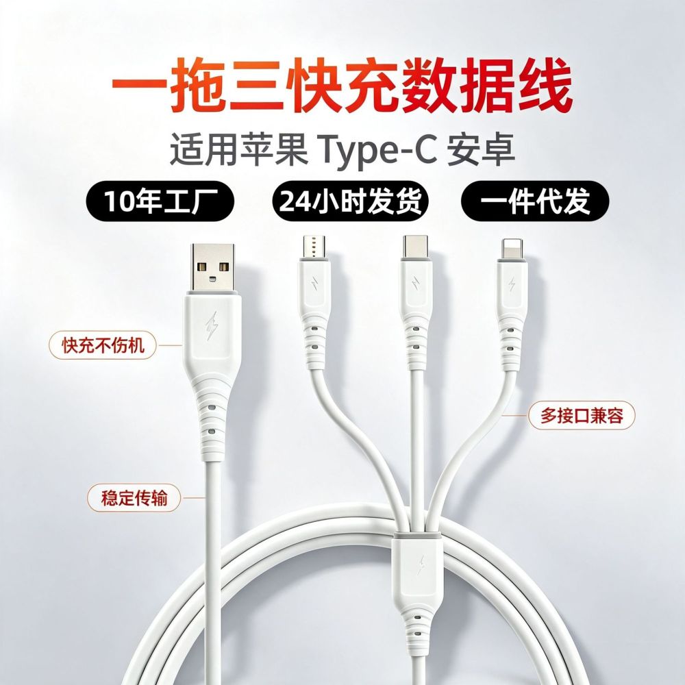 PVC sıvı yumuşak yapıştırıcı 66w hızlı şarjlı bir ila üç veri kablosu Android Apple Huawei üçü bir arada şarj kablosu için uygun