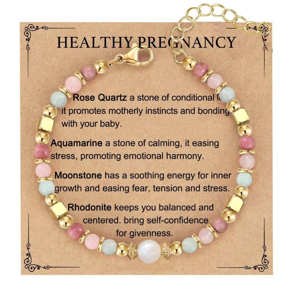 Pregnancy Bracelet with Natural Stones: Obsidian, Aquamarine, Moonstone