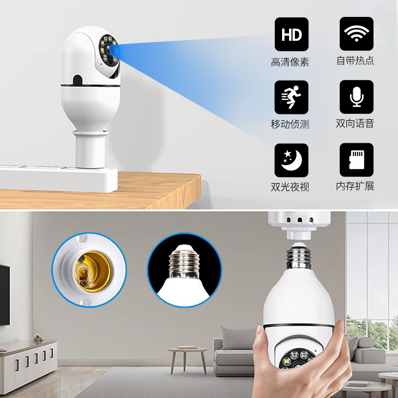 A6 ampul kamera, 360° WiFi, gece görüşü, E27, akıllı