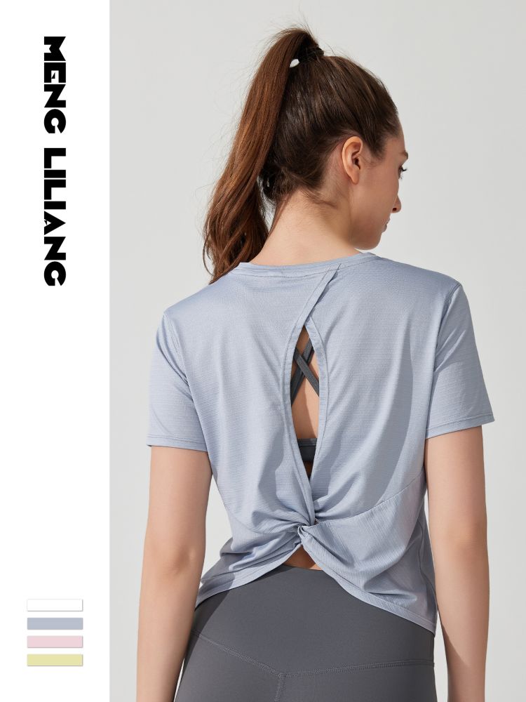 Yoga üst, kadın, kısa kollu, nefes alan, çıkık sırt - 1