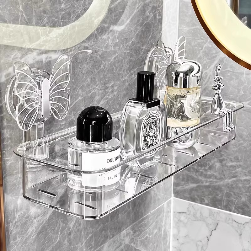 Suction Cup Bathroom Storage Shelf, Drill-Free Wall-Mounted Cosmetic Storage Box - 1
