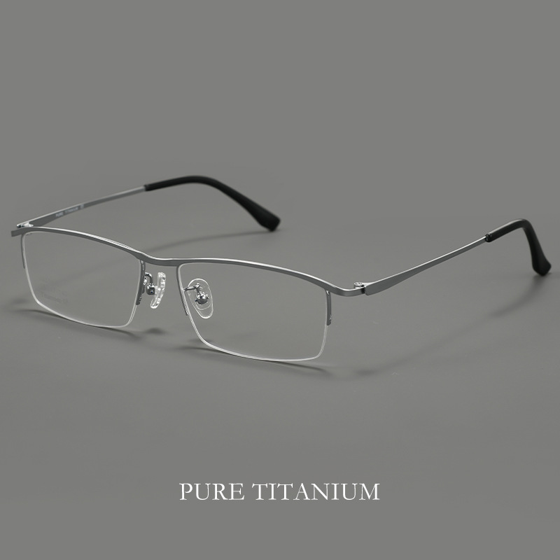 Men's Ultra-Light Pure Titanium Semi-Rimless Eyeglass Frame, Model 85148-1