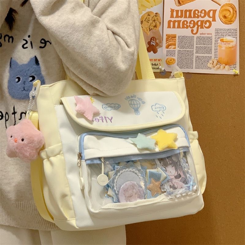 Süße bestickte große Tragetasche mit transparentem Stab Hirse Schmerz Tasche einzelne Schulter Studenten Crossbody Tasche Frau niedlich - 3