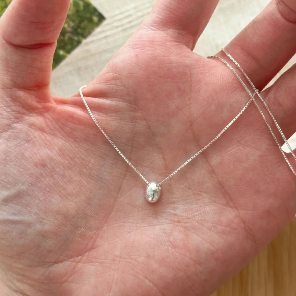 S925 sterling silver oval bean necklace, Korean style, minimalist