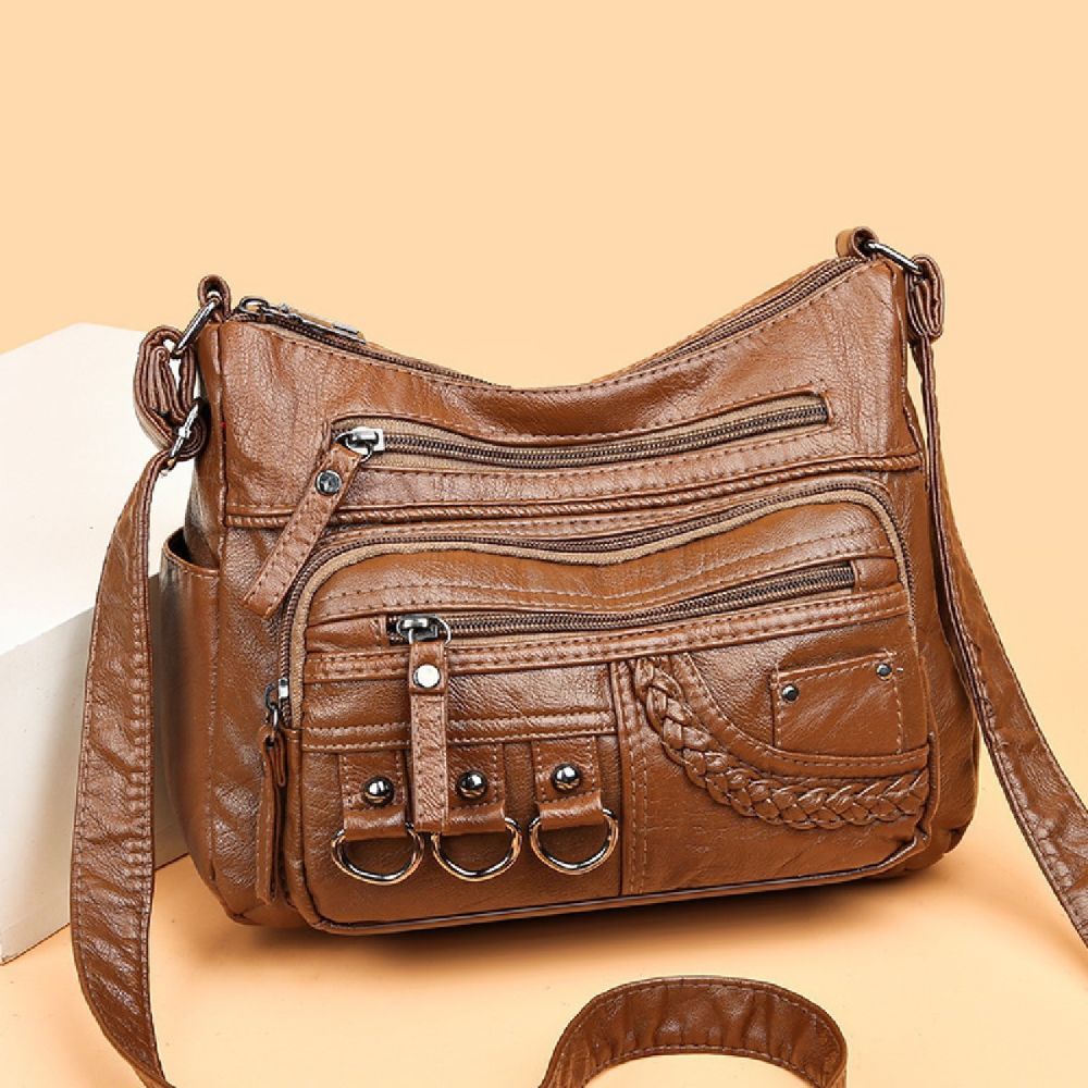 Washable Leather Single-Shoulder Crossbody Bag for Middle-Aged Women