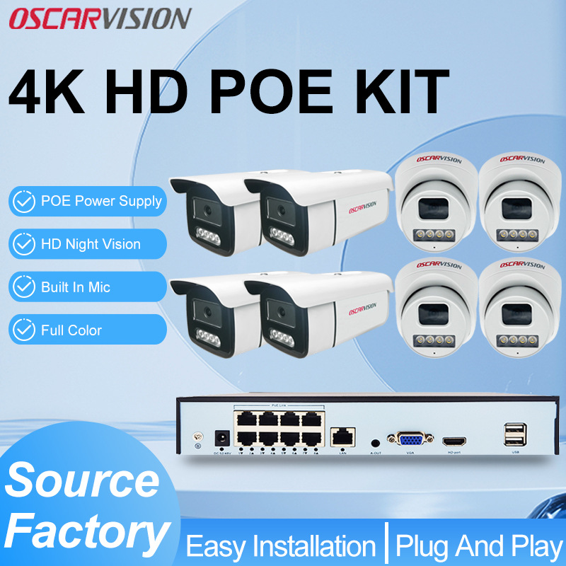 POE Sicherheitskamera-Set, 8 MP, Nachtsicht, für Innen- und Außenbereich