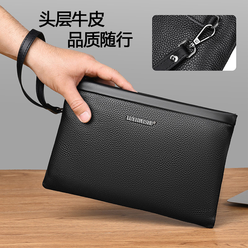 Men's Hand Bag, Full-Grain Cowhide, Genuine Leather Envelope Clutch