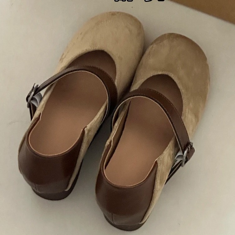 Sheepskin Version ~ Petite Women's 7CM Hidden Heel Mary Jane Shoes 2025 New Style French Single Strap Chunky Heel Single Shoes for Women