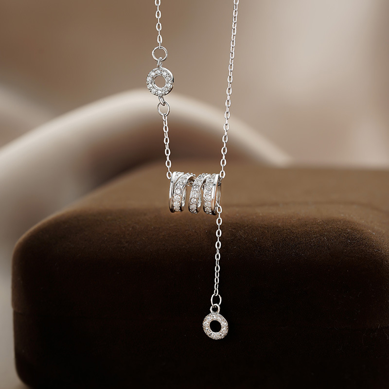 S999 sterling silver necklace, zircon inlaid, modern design - 1