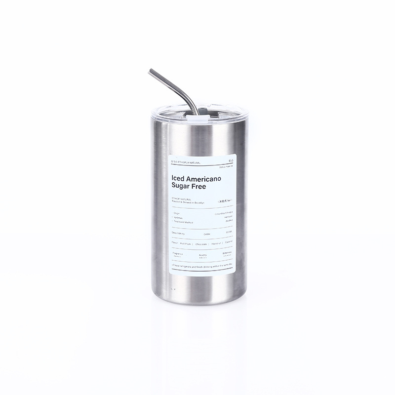 Doppelwandige Edelstahl-Isolierbecher mit Mattfinish für Americano-Kaffee, vakuumisolierter Latte-Reisebecher mit Strohhalm, flaches Doppelwand-Glas, Büro-Thermosbecher - 11