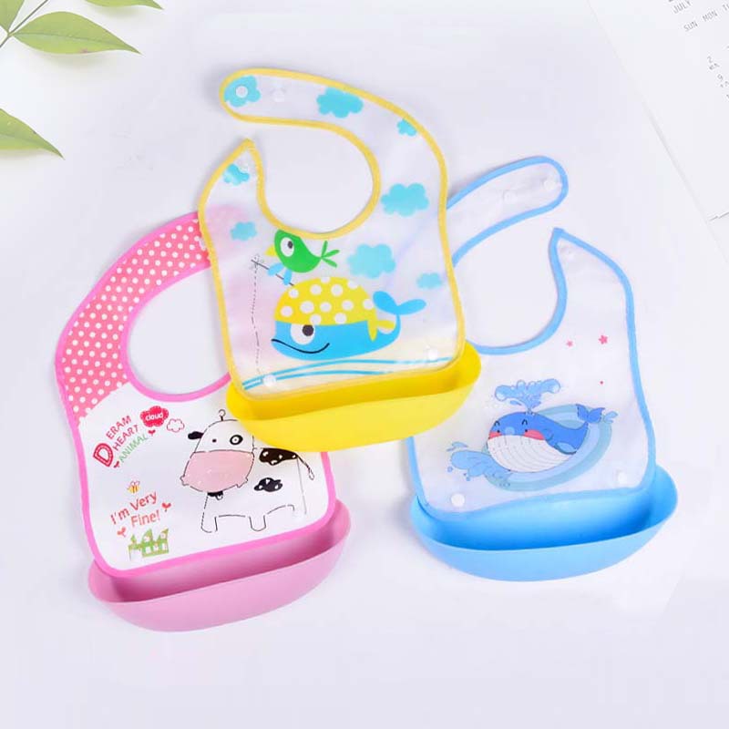Cartoon EVA bib, removable pocket, waterproof