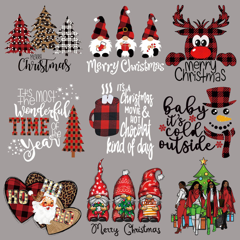 Christmas Iron-On Heat Transfer Patterns, Plaid Letter Designs for Clothing