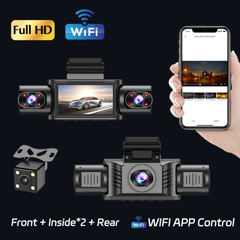 4K Ultra HD Car DVR with Front and Rear Triple-Channel Recording and WiFi