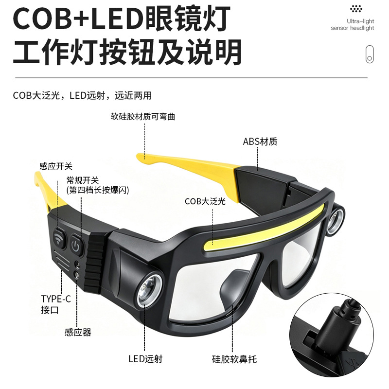 Настраиваемые новые многофункциональные очки со светодиодной подсветкой COB+XTE для улицы, портативный налобный фонарь с индукционным управлением