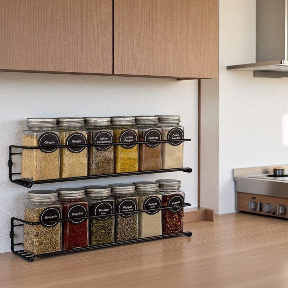 Carbon Steel Seasoning Kitchen Storage Rack Iron Art Household Wall-Mounted Soy Sauce Rack Cabinet Door No-Drill Square Organizer Shelf - 3