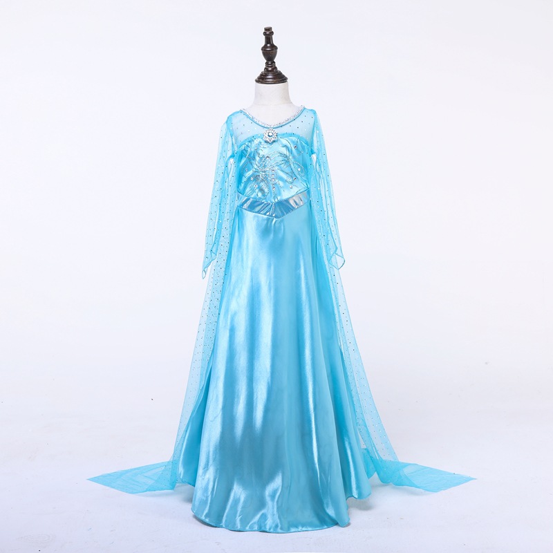 2025 Aisha Sequin Long Sleeve Dress Frozen Ice Princess Gown Frozen Kids Dress Hot-Fix Bead Cape Christmas Princess Dress
