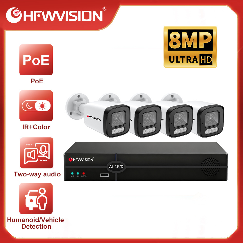 4 kanallı 8MP POE kamera, çift yönlü ses