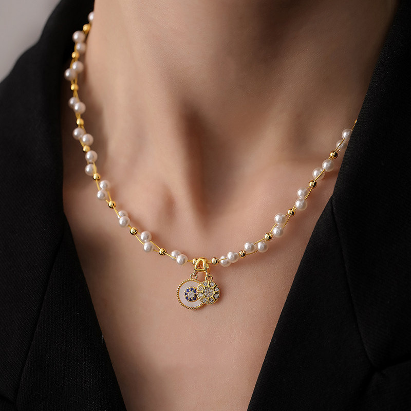 18k vergoldete Zirkonia-Perlenkette, luxuriöse Schlüsselbeinkette