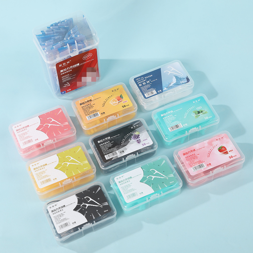 Kreative fruchtaromatisierte Zahnseide Familienpackung, einzeln verpackt, frischer Atem, tiefe Reinigungswirkung, tragbare farbige Zahnseide