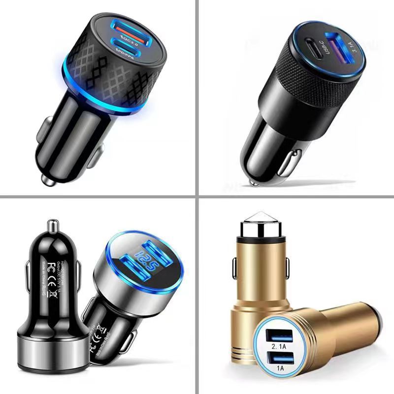 Emniyet çekiçli araba şarjı küçük çelik top araba şarjı dijital ekran sabit 12.5 araba şarjı USB + PD QC3.0 hızlı şarj