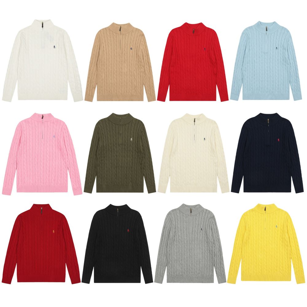 Polo Horse Logo Half-High Collar Zip Knit Sweater, Unisex Long-Sleeve Couple Wear