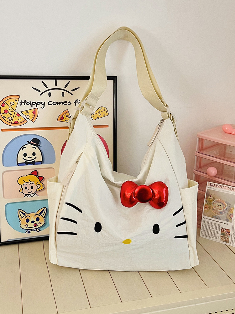 Cross-border Nylon Women's Bag 2026 New Style Large Capacity Cute Little Cat Single Shoulder Bag Bow Tote Bag Backpack