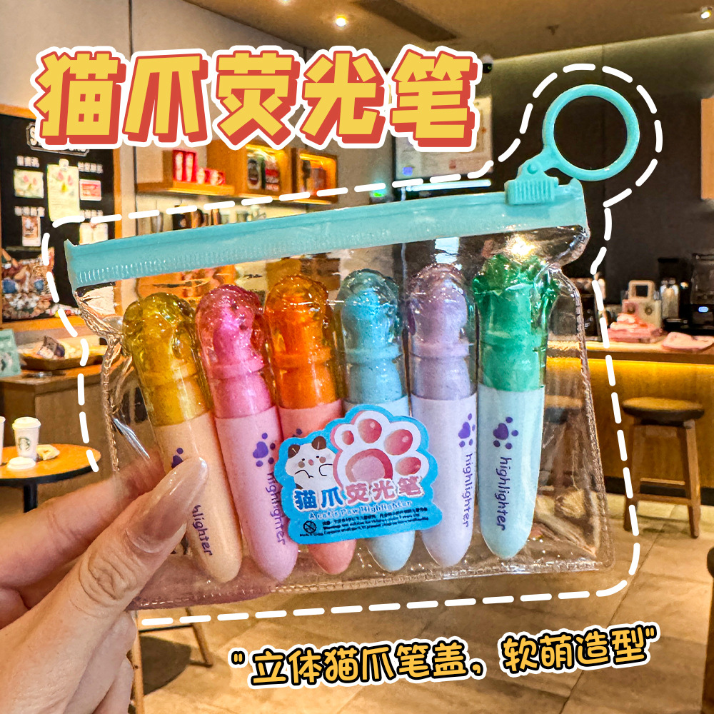 Cute Cat Paw Highlighter Set, Macaron Colours, for Students