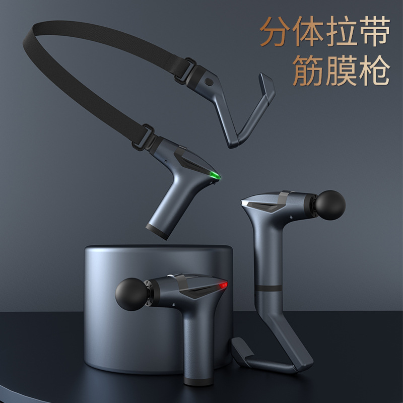 Extended Handle Massage Gun with Running Light, Multi-Speed Fitness Muscle Relaxation Deep Tissue Percussion Shock Massager with Back Pull Strap