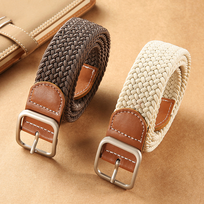 New Yellow Square Buckle No-Punch Canvas Belt for Women Men Unisex Casual Elastic Stretch Pin Buckle Leather Belt Wholesale