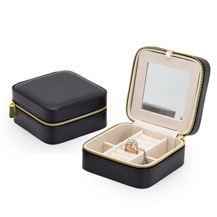Velvet Jewelry Box Travel Portable Square Fabric PU Jewelry Hand Jewelry Small Storage Box Double Layer Wholesale - 8