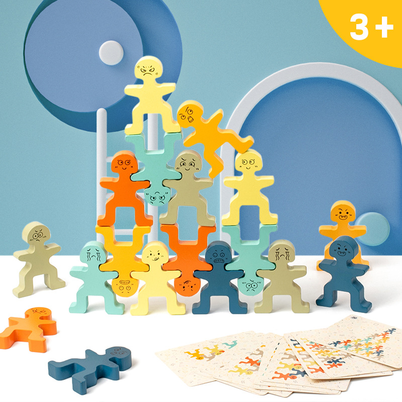 Wooden Cute Figure Stacking Blocks Toy, Balance Puzzle for Children - 1