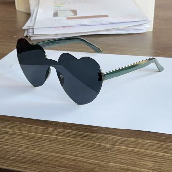 2026 Love SUNGLASSES çerçevesiz kalp şeklinde tek parça güneş gözlüğü renkli şeftali kalp tek parça güneş gözlüğü - 8
