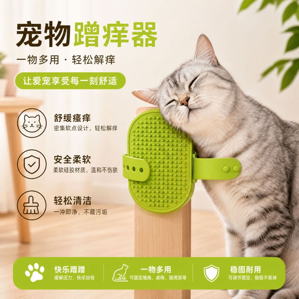Cat Scratch Massager Silicone Wall Corner Brush, Attaches to Table Leg - 1