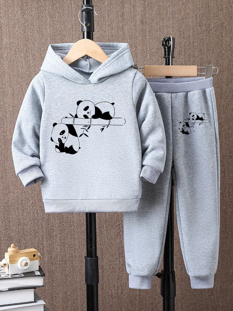 Jungen Sweatshirt-Set, Panda-Aufdruck, gefüttert