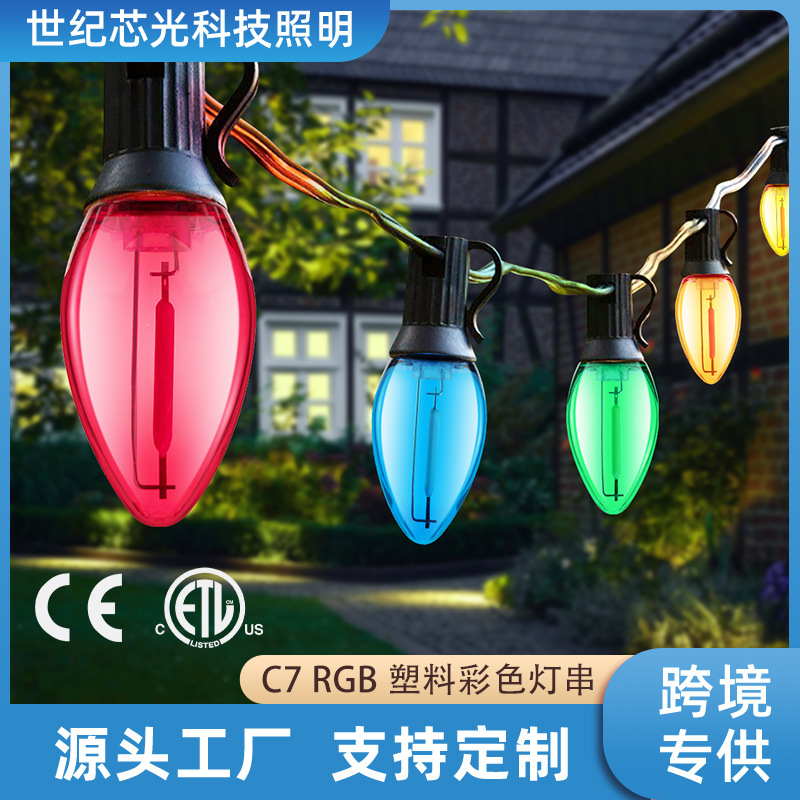 7.6 m Colorful LED Outdoor Christmas String Lights, Plastic