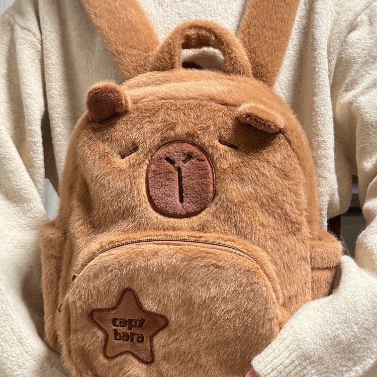 Capybara plush backpack, cute, fur design, student