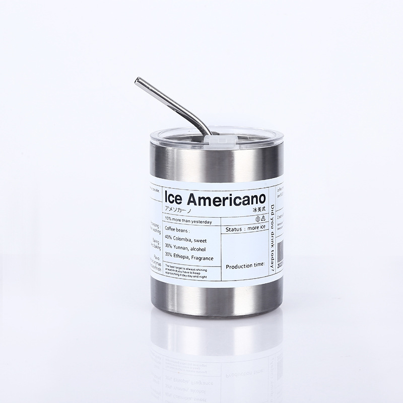 Doppelwandige Edelstahl-Isolierbecher mit Mattfinish für Americano-Kaffee, vakuumisolierter Latte-Reisebecher mit Strohhalm, flaches Doppelwand-Glas, Büro-Thermosbecher - 8