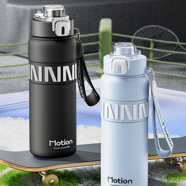 Neue großvolumige Sportflasche 316 Edelstahl mit Trinkhalm, Isolierbecher mit Schultergurt und Trageschnur, tragbare Wasserflasche für Herren und Damen - 1