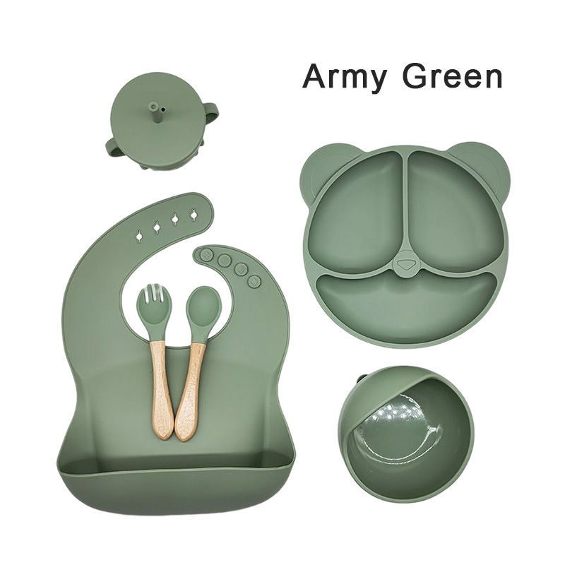 6-Piece Silicone Baby Feeding Set Suction Silicone Placemat Suction Silicone Children's Feeding Plate Suction Bowl Baby Feeding Supplies - 9