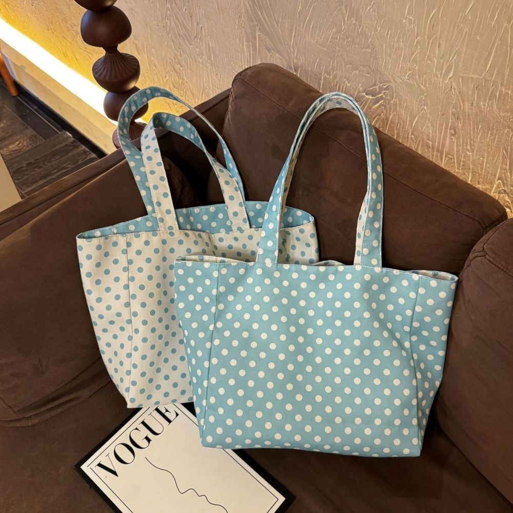 Polka Dot Single-Shoulder Canvas Bag, Double-Sided, Large Capacity