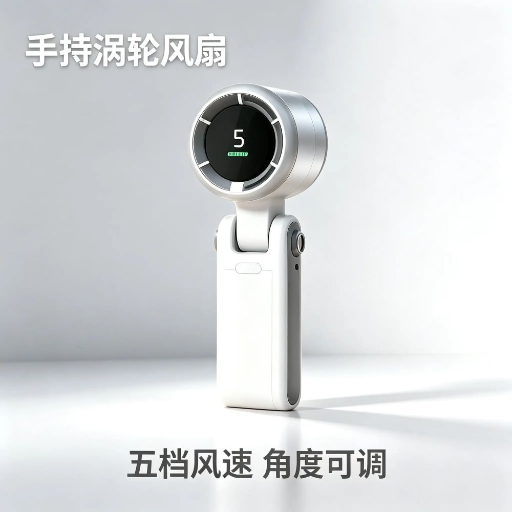 N607 Turbo Handheld Mini Fan with Digital Display, Neck-Hanging, USB Rechargeable